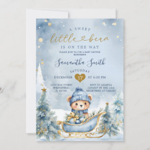 Invitation Hiver Bleu Petite Ours sur le chemin Baby shower