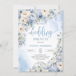 Invitation Hiver bleu poussiéreux et fleurs d'ivoire brunch m