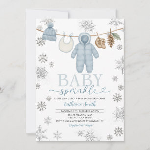 Invitation Hiver Blue Baby Sprinkle Snowflakes Baby shower