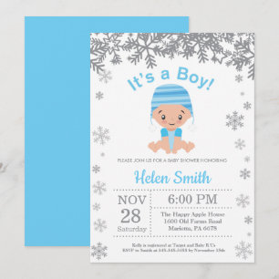 Invitation Hiver Blue Boy Baby shower Flocon de neige