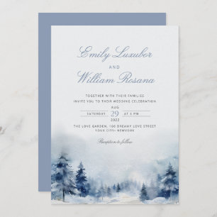 Invitation Hiver Blue Pine Snow Mounts Mariage