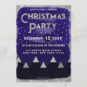 Invitation Hiver Blue Silver Snowy Mounts Noël fête