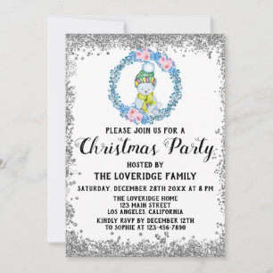 Invitation Hiver Blue Wreath Fête de Noël Argent