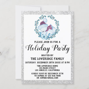 Invitation Hiver Blue Wreath Noël Fête Argent