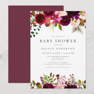 Invitation Hiver Bohème Bourgogne Baby shower Floral