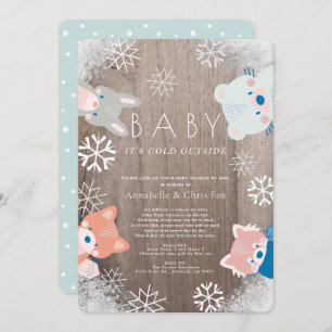 Invitation Hiver Bois Animaux Baby shower bleu par la poste