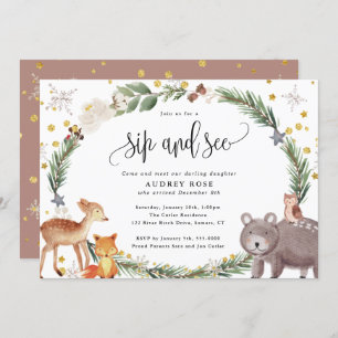 Invitation Hiver Bois Animaux Bébé Sip et voir