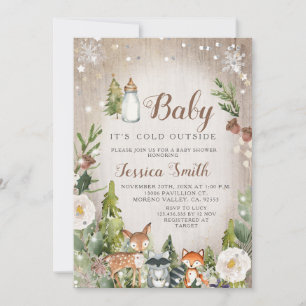Invitation Hiver Bois Animaux Froids Hors Baby shower