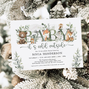 Invitation Hiver Bois Animaux Sage Baby shower de verdure