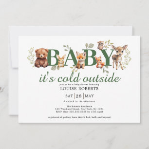 Invitation Hiver Bois Animaux Sage Baby shower de verdure
