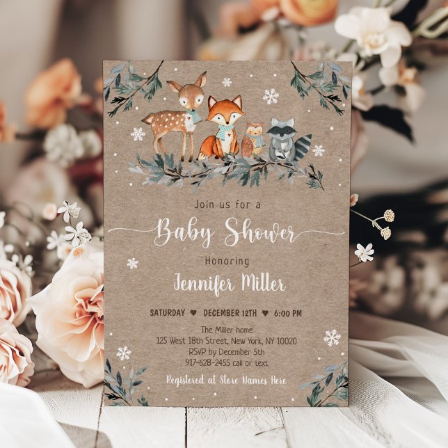 Invitation Hiver Bois Végétation Baby shower rustique (Créateur téléchargé)
