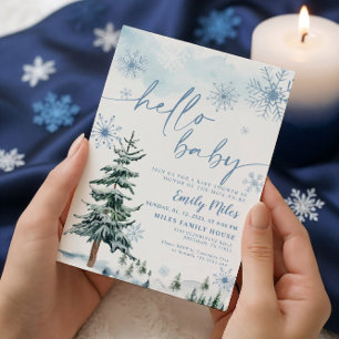 Invitation Hiver Bonjour bébé, Baby shower bleu hiver