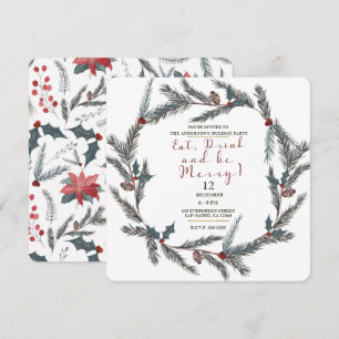 Invitation Hiver Botanique Pin Baie Manger Boire Se Réjouir
