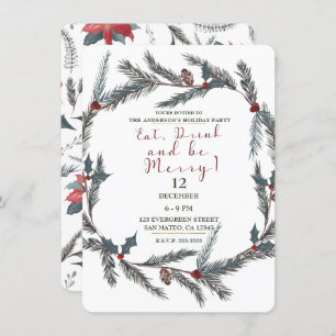 Invitation Hiver Botanique Pine Berry Manger Boire Boire Soye