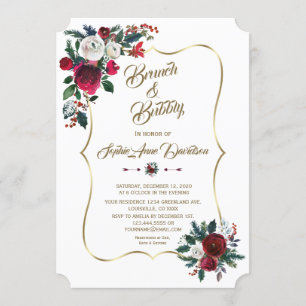 Invitation Hiver Bourgogne Floral Pine Gold Brunch & Bubbly