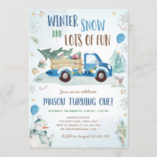 Invitation Hiver Camion Bleu Plaisir de neige Garçon Premier