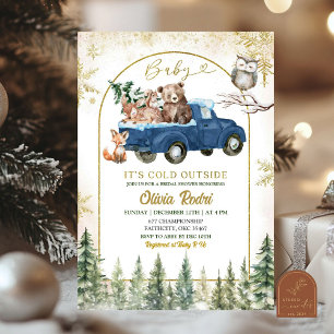 Invitation Hiver Camion Bois Baby shower forestier