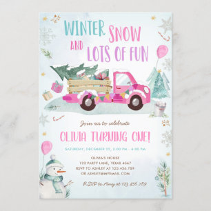 Invitation Hiver Camion rose Fun Fun Fun Fun Girl Premier Ann