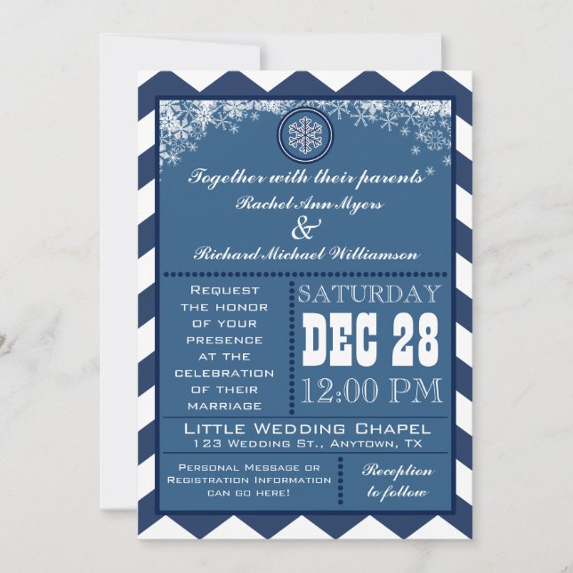 Invitation Hiver Chevron Motif Snowflake de mariage Invitatio (Devant)