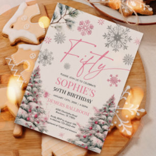 Invitation Hiver Cinquante Anniversaire Invitation, rose et a