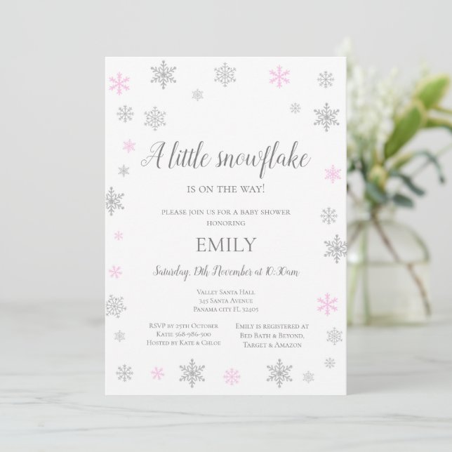 Invitation hiver de Little Snowflake - Baby shower (Debout devant)
