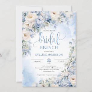 Invitation Hiver Dusty Bleu et Fleurs d'ivoire Brunch nuptial