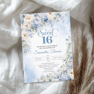 Invitation Hiver Dusty Bleu et Fleurs d'ivoire doux 16