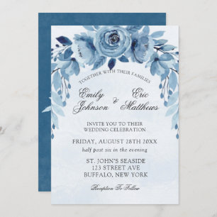 Invitation Hiver Dusty Blue et Marine Oleander Peony Mariage