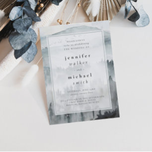 Invitation Hiver Dusty Blue Mountain Minimaliste Mariage