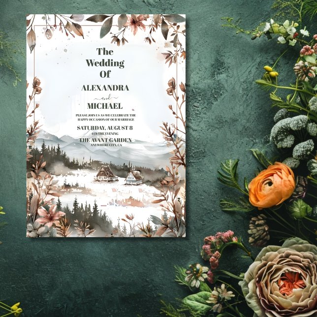 Invitation Hiver Dusty Blue Mountain Minimaliste Mariage (Créateur téléchargé)
