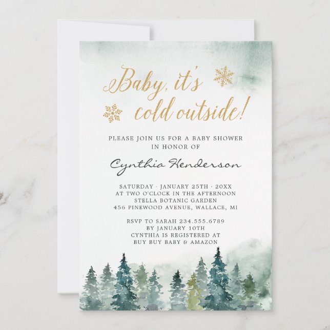 Invitation Hiver Elégant Baby shower bébé Il fait froid dehor (Devant)