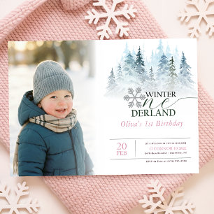 Invitation Hiver Enfant Fille Garçon Photo 1er Anniversaire