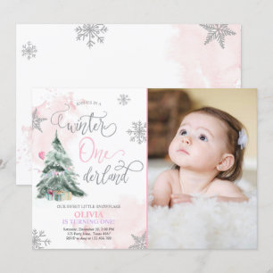 Invitation Hiver Fille Pink hiver Premier anniversaire