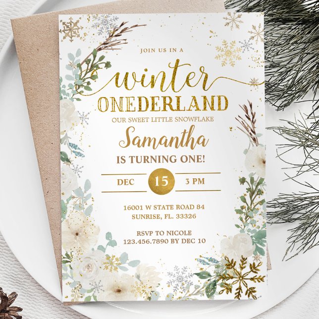 Invitation Hiver Floral Blanc Onderland 1er anniversaire (Créateur téléchargé)