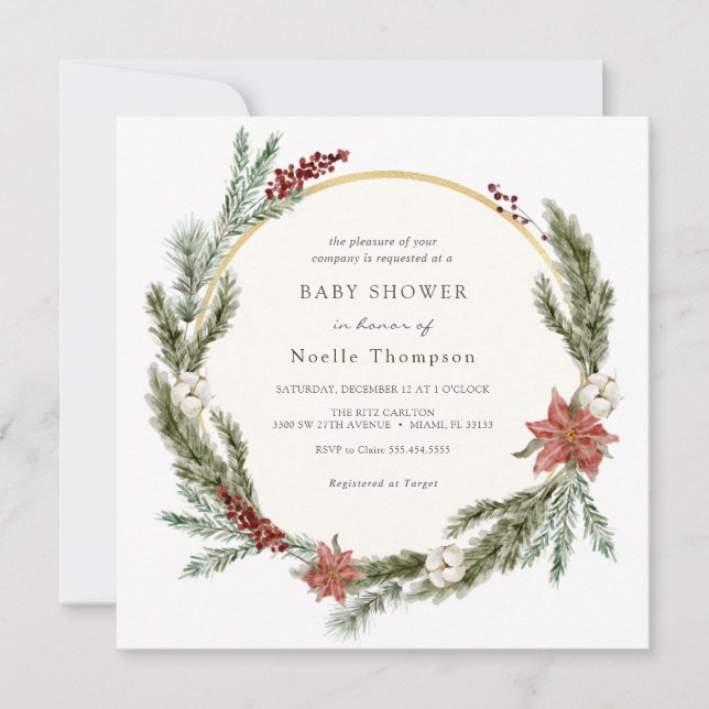 Invitation Hiver Floral et Baby shower verdoyant (Devant)