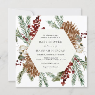 Invitation Hiver Floral et Baby shower vert Plaid