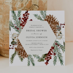 Invitation Hiver Floral et Fête des mariées verte