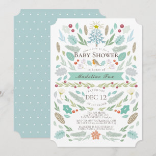 Invitation Hiver Floral Folithe Vacances Baby shower Bleu