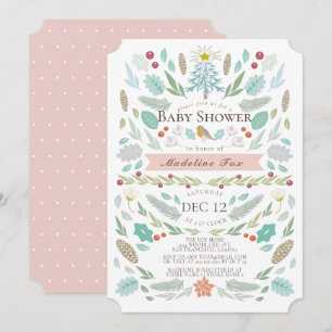 Invitation Hiver Floral Folithe Vacances Baby shower rose