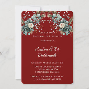 Invitation Hiver Floral Rouge Rose blanche Bridesmaitres Déje