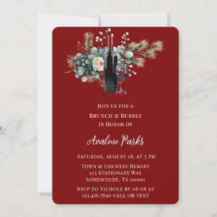 Invitation Hiver Floral Rouge Rose Brunch & Bubbly