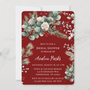 Invitation Hiver Floral Rouge Rose Fête des mariées