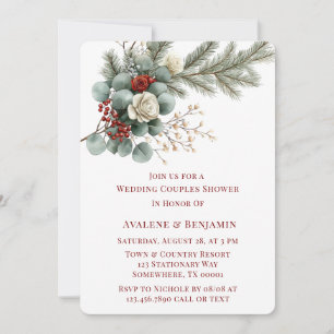 Invitation Hiver Floral Rouge Rose Mariage Couple Douche