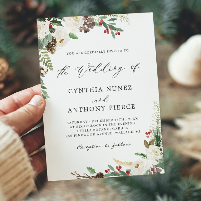 Invitation Hiver Floral Rustique Charme Wonderland Mariage (Créateur téléchargé)