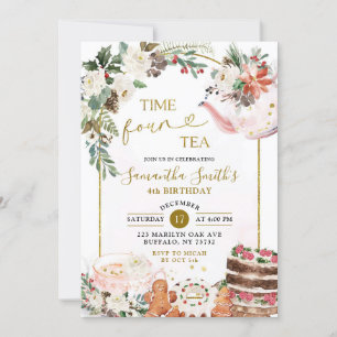 Invitation Hiver Floral Thé de Noël Quatrième fête d'annivers