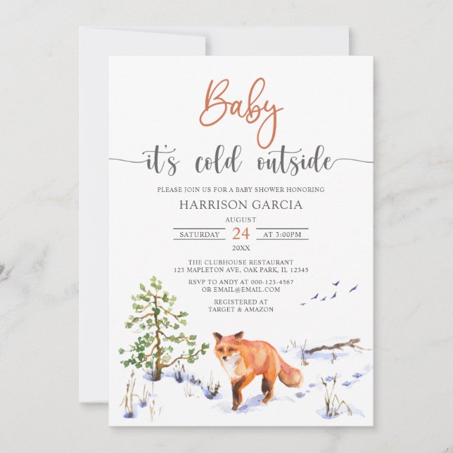 Invitation Hiver Fox bébé Il fait froid dehors Baby shower (Devant)
