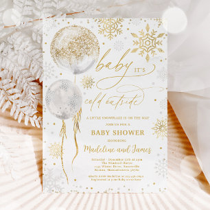 Invitation Hiver Gold Snowflake Sexe Baby shower neutre
