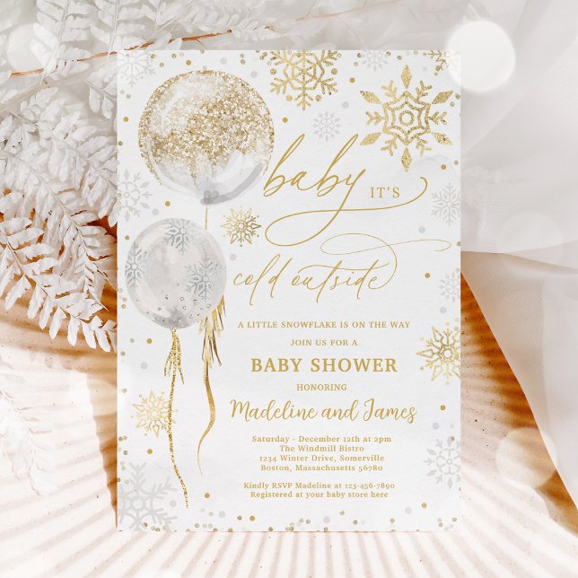 Invitation Hiver Gold Snowflake Sexe Baby shower neutre (Créateur téléchargé)