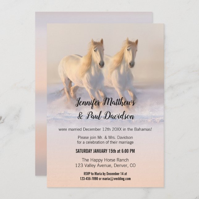 Invitation Hiver Horses Réception De Mariage Seulement Invita (Devant / Derrière)