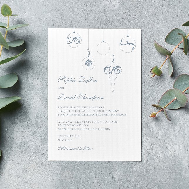 Invitation Hiver Ice Bleu Noël Bauble Ornements Mariage (Christmas Wedding Baubles - Winter Ice Blue Wedding Invitation)